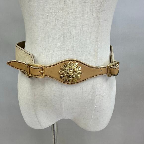 Vintage Suede Leather Waist Belt w/ Gold Lion Medallion Statement Size Large - Picture 15 of 15